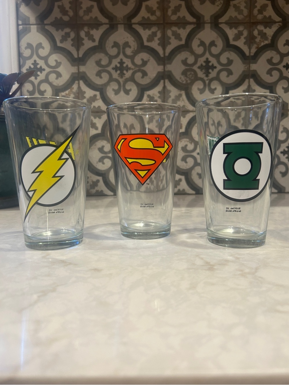 Set of 3 DC Comics Superhero Pint Glasses - Flash, Superman, Green Lantern- EUC